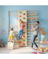 Streamdale Furniture All-in-One 10-in-1 Indoor Climbing Set with Rock Wall, Swings, Rings, Ladders