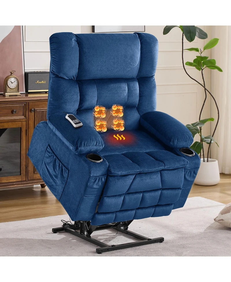Streamdale Furniture Dual Motor Large Power Lift Recliner Chair with Heat & Cup Holders, Blue