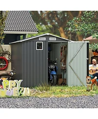 Streamdale Furniture 6x8FT Outdoor Steel Storage Shed with Clear Window & Lockable Doors, Dark Gray