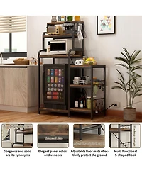 Streamdale Furniture Multifunctional 7-Tier Mini Fridge & Microwave Stand with Outlets