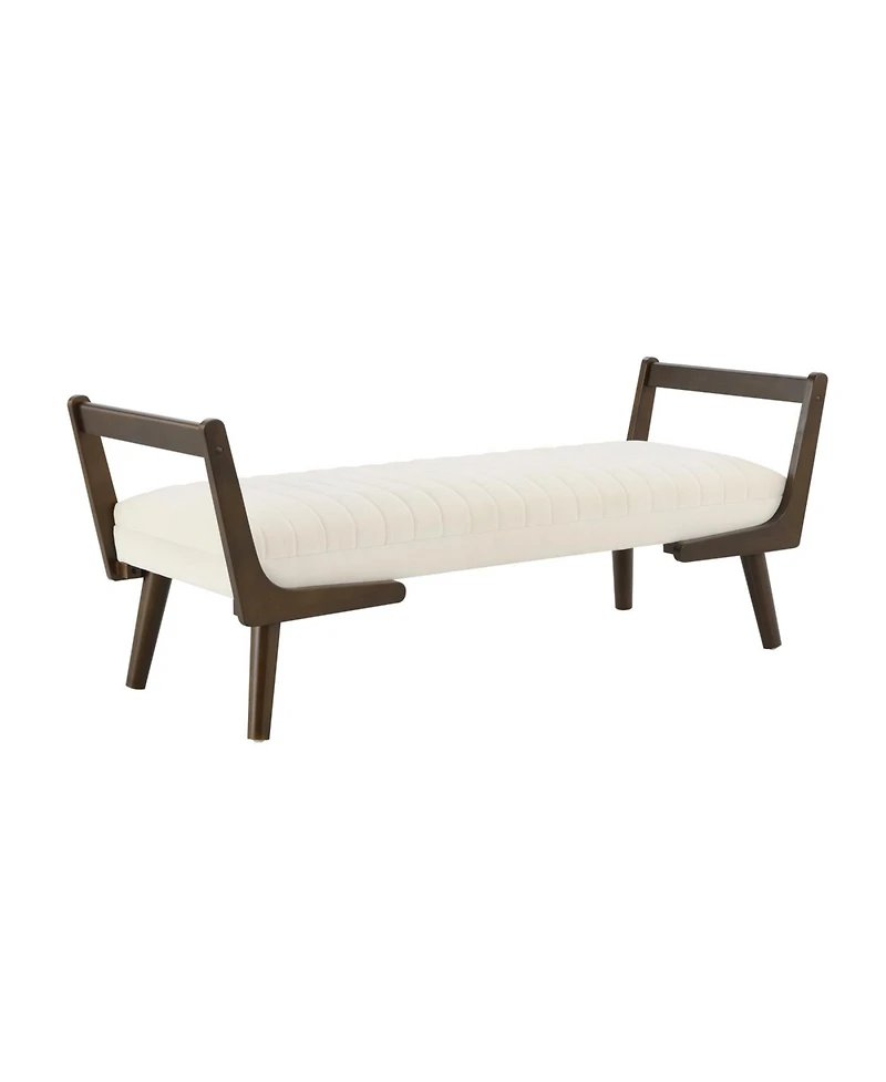 Streamdale Furniture 52" Mid Century Bench with Walnut Wood Leg, Channeled Upholstered Footrest Stool