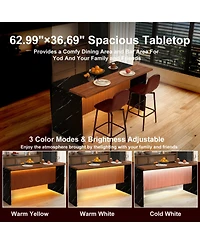 Streamdale Furniture 63-inch Modern Kitchen Island Set with 2 Bar Stools - Black Marble Look, Led Lighting & Grill