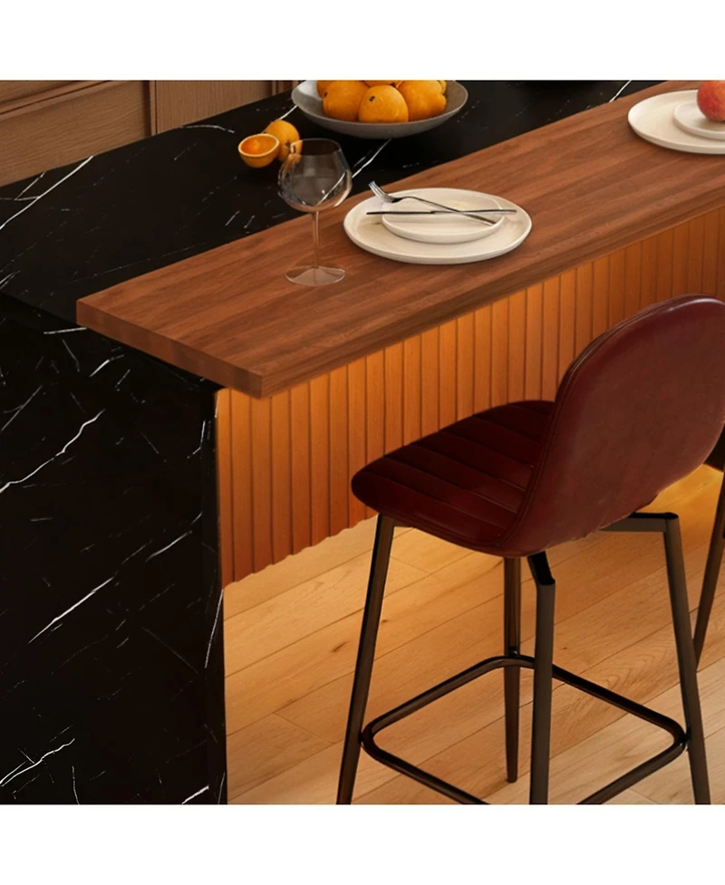 Streamdale Furniture Marble Kitchen Island with Led Lighting & Grille Details