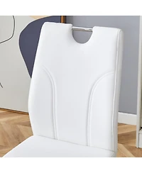 Streamdale Furniture Luxury Modern 63" Dining Table Set w/ 4 Upholstered Chairs, White Glass Top, Steel Base