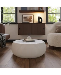 Streamdale Furniture Light Marble Top Leather Drum Coffee Table for Living Room