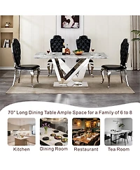 Streamdale Furniture Marble Dining Table for 6, 70" Faux Marble & Stainless Steel Base Kitchen Table