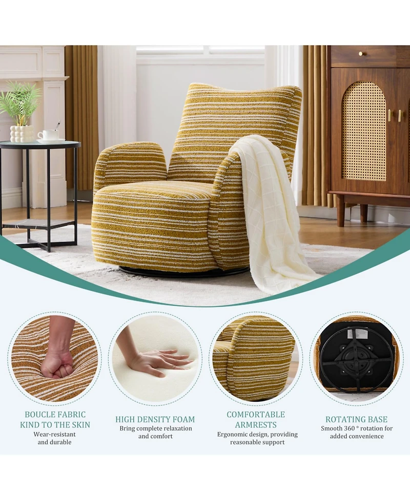 Streamdale Furniture Modern 360 Swivel Leisure Chair with Striped Armrest