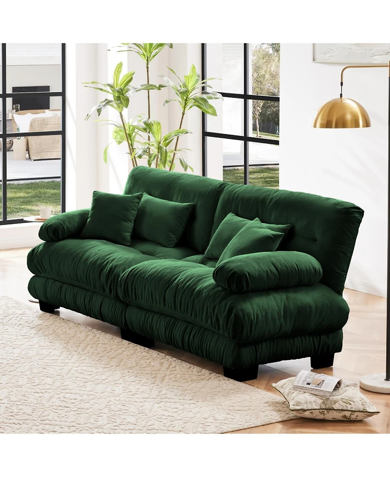 Streamdale Furniture Streamdale Cloud Couch 2 Seater Sofa, Chenille Green with 4 Lumbar/Throw Pillows