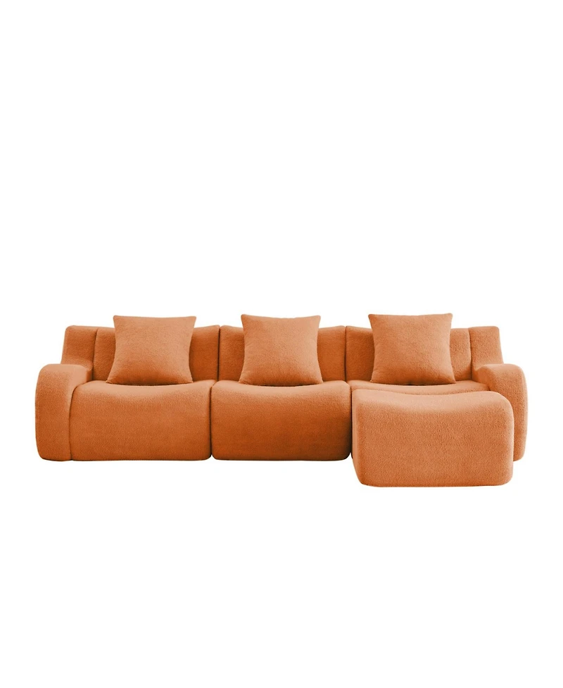 Streamdale Furniture Streamdale Boneless Sofa, 3 Seat Teddy Fabric, Anti-Slip, No Assembly, Curved Armrests, Orange
