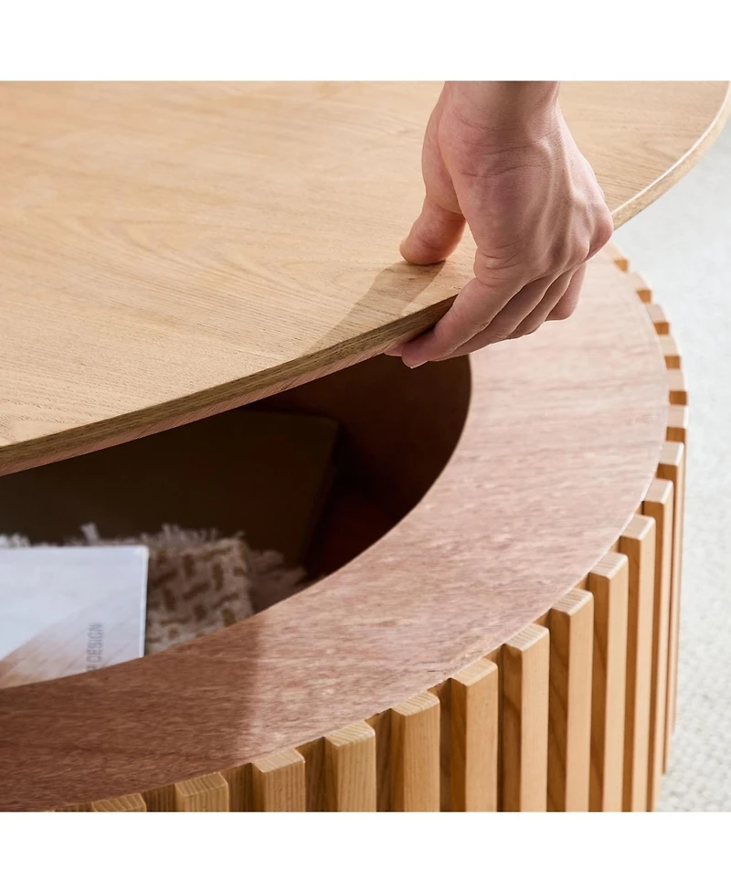 Streamdale Furniture Round Wood Coffee Table with Storage (Ash