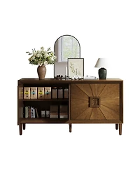 Streamdale Furniture Streamdale Rustic Farmhouse Credenza - Sunburst Doors, Adjustable Shelves (Antique Brown