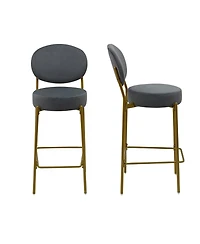 Streamdale Furniture Streamdale Set of 2 Gray Velvet Upholstered Bar Stools with Backrest & Footrest