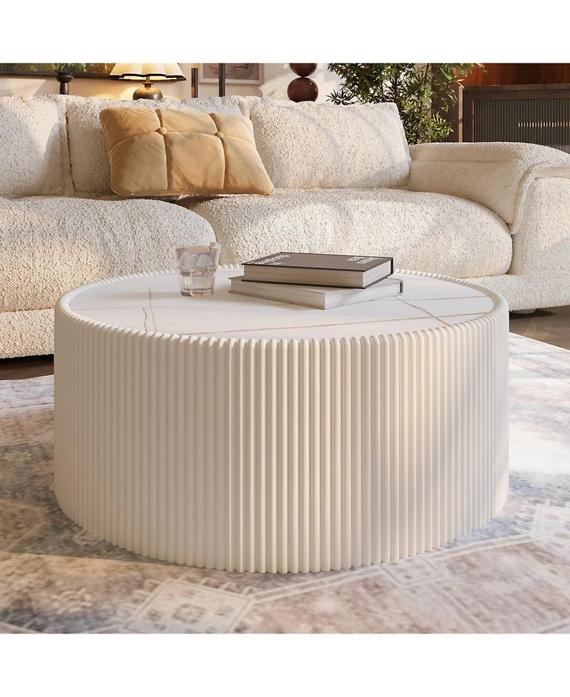 Streamdale Furniture Streamdale Light Slate Leather Cylinder Coffee Table