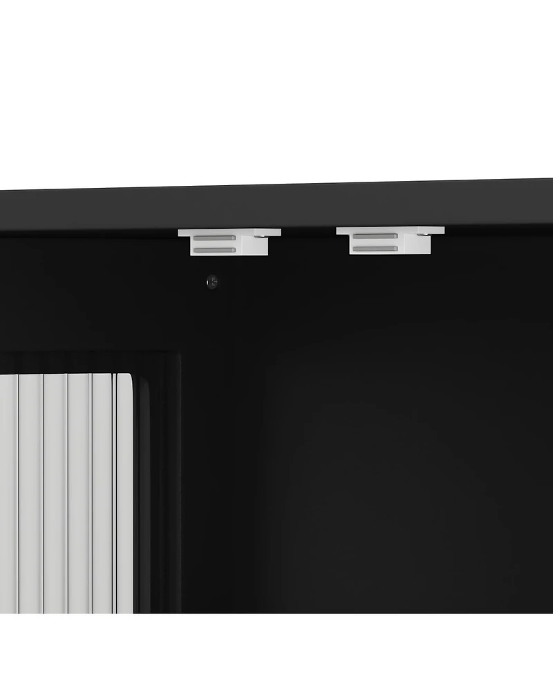 Streamdale Furniture Bathroom Wall Cabinet, 3-Door Wooden Cabinet with Open/Hidden Storage, Black