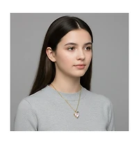 14K Gold Plated with Colored Cubic Zirconia Heart & Leaf Pendant Necklace