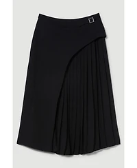 Karen Millen Women's Buckle Detail Pleated Midi Skirt