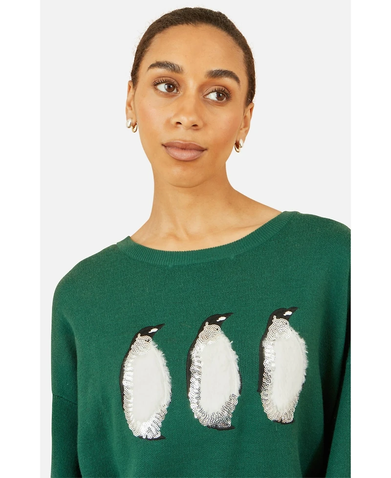 Yumi Women's Festive Penguin Knitted Sweater