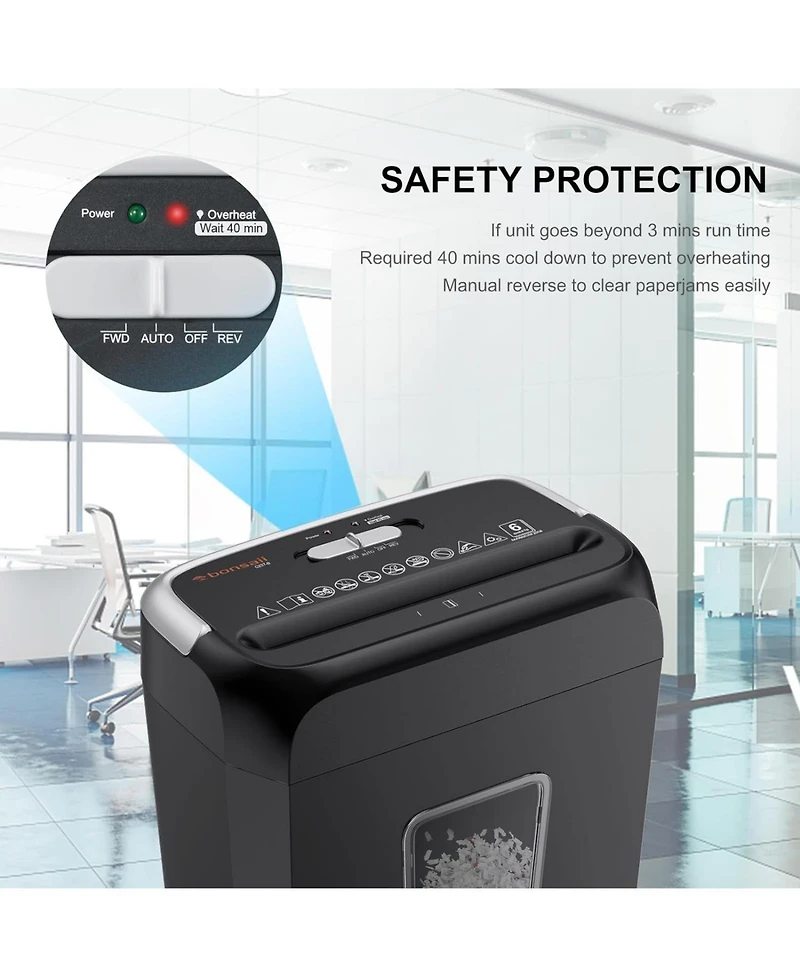Bonsaii 6-Sheet Crosscut Shredder for Home Office - Shreds Paper, Credit Cards, Mail, Staples, Clips - 3.4 Gal Bin with Handle