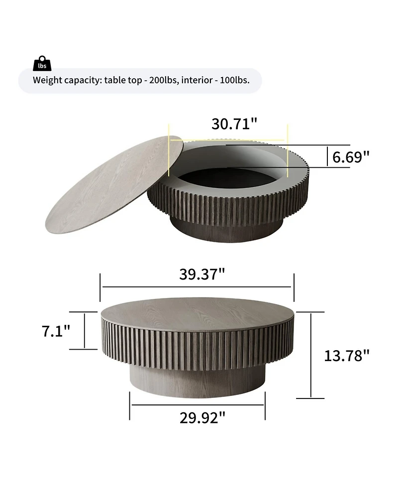 Streamdale Grey Solid Wood Veneered Modern Coffee Table with Storage