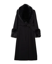 Karen Millen Women's Wool Detachable Fur Belted Midi Coat