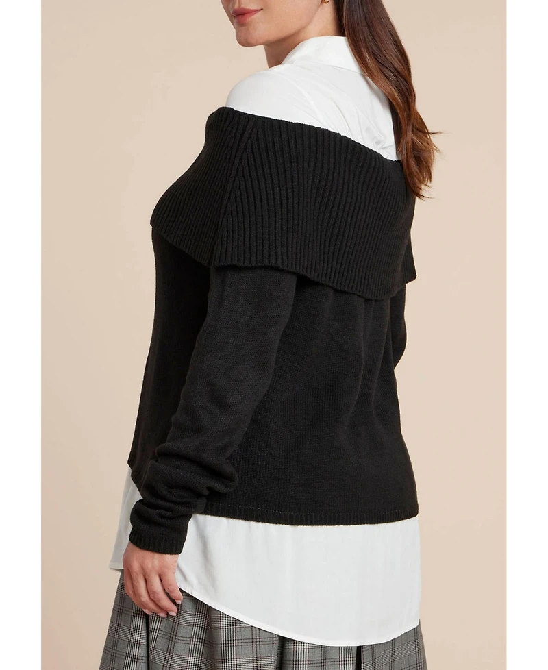 Eloquii Women's Off The Shoulder Twofer Sweater