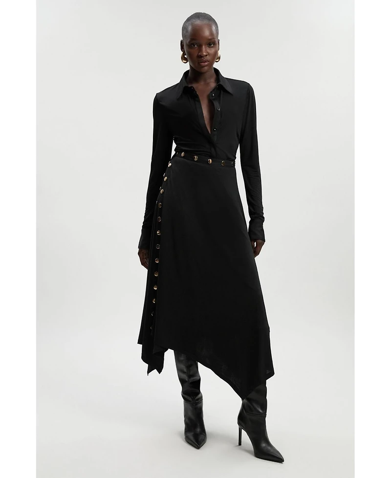 Karen Millen Women's Crepe Hanky Hem Eyelet Maxi Skirt