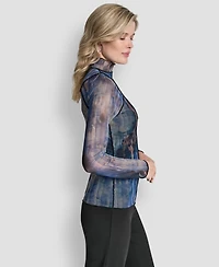 Dkny Women's Long-Sleeve Exposed Seam Mesh Top with Sleeveless Camisole