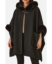 Yumi Women's Hooded Fur Cape Jacket