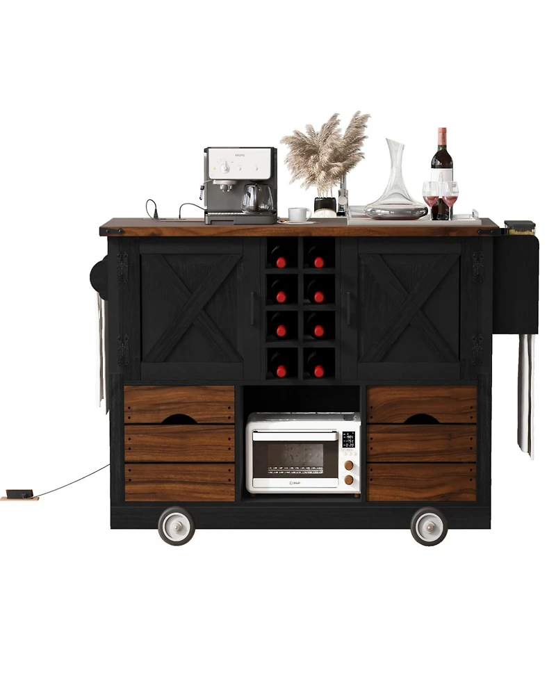 Streamdale Furniture Farmhouse Kitchen Island with Drop Leaf and Power Outlet