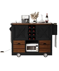 Streamdale Furniture Farmhouse Kitchen Island with Drop Leaf and Power Outlet