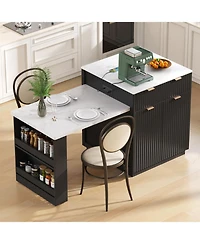 Streamdale Furniture Fluted Kitchen Island with Extendable Dining Table, Power Outlet & Storage