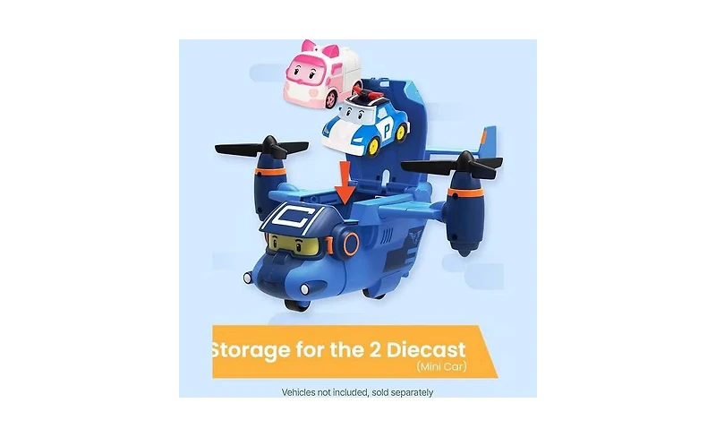 Robocar Poli Carey Carrier Transport Plane Toy – Sound & Light Airplane with Storage for up to 2 Die-Cast Cars | Fun Gift for Kids Ages 3+