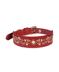 Blueberry Pet Western Style Full Grain Genuine Leather Embroidered Dog Collar with Pearl or Turquoise Studs