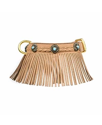 Blueberry Pet Silver-Powered Freshness Microfiber Suede Dog Collar Camel Tan – Fringed Style with Turquoise Studs