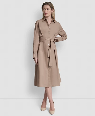 Dkny Women's Long-Sleeve Collared Neck Midi Shirtdress