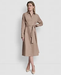 Dkny Women's Long-Sleeve Collared Neck Midi Shirtdress