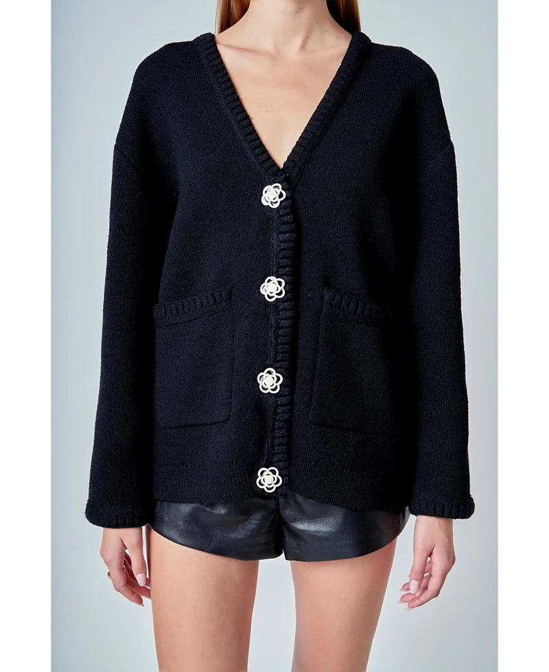 endless rose Women's Floral Button Down Cardigan