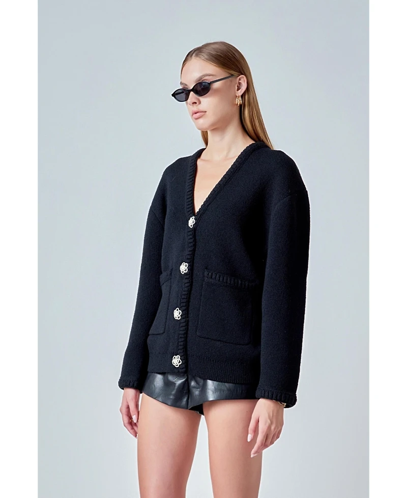 endless rose Women's Floral Button Down Cardigan