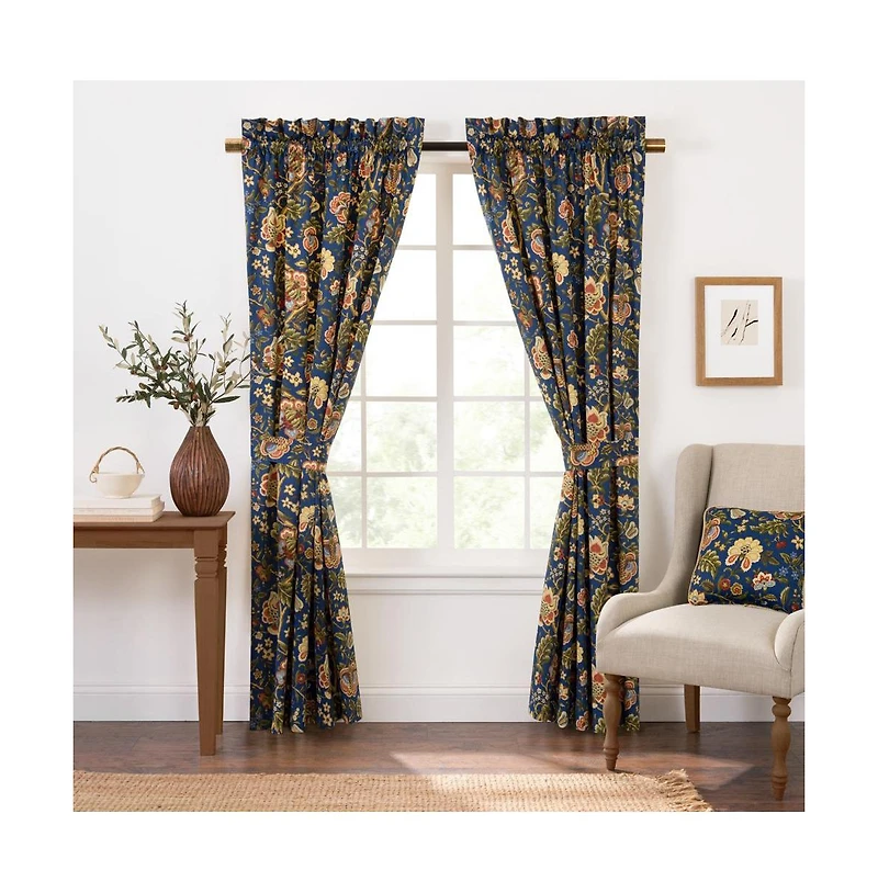 Ellis Curtain Regency 3" Rod Pocket Curtain Panel Pair with Tiebacks 96" x 84" Navy