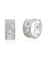 Suzy Levian New York Sterling Silver Cubic Zirconia Florentine Motif Huggie Hoop Earrings