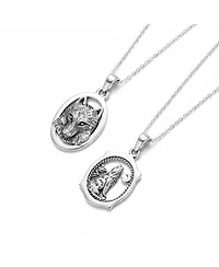 Bling Jewelry Set of 2 Celestial Werewolf Wicca Oval Animal Totem with Moon & Stars Pendant Necklace Oxidized Sterling Silver