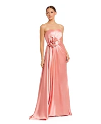 Mac Duggal Women's Strapless Satin Gown with Floral 3D Accent