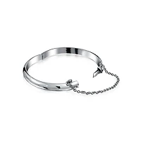 Bling Jewelry Set of 2 Small Simple Stackable Dome Cuff Bangle Bracelet with Safety Chain Sterling Silver 5 Inch