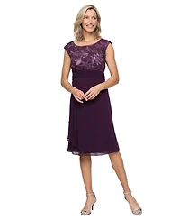 Alex Evenings Women's Embroidered Boat Neck Short A-Line Dress