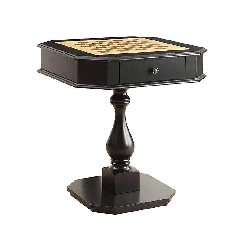 Flynama Black Game Table with Chessboard Top and Two Storage Drawers Sturdy Pedestal Base for Organized Gaming and Display