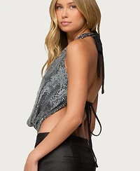 Edikted Women's Sequin Backless Halter Neck Top