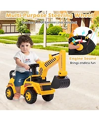 Hongge Kids Ride-On Excavator Toy with Adjustable Shovel and Realistic Controls - Yellow