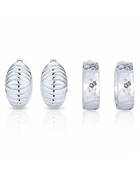 Bling Jewelry Set of 2 Polished Shrimp Dome and Matte Hammered Hoop Clip-On Earrings Sterling Silver