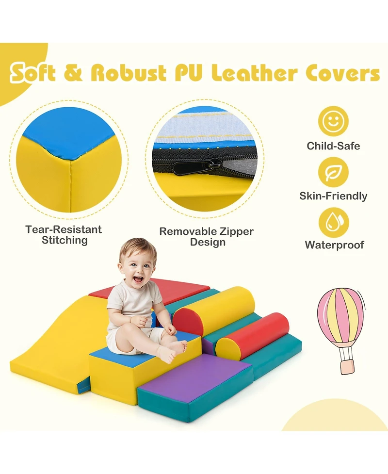 Hongge 7-Piece Soft Foam Climbing Blocks Playset for Babies and Toddlers