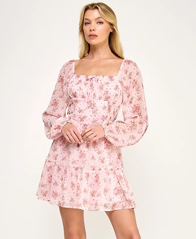 Trixxi Juniors' Square Neck Smocked Inset Waist Dress